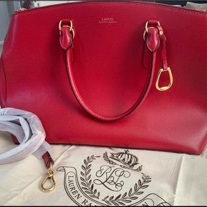 Ralph Lauren Newbury Double Large Red Leather Satchel